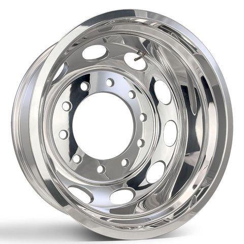 24" Polished Aluminum Wheels Oval Style w/ Adapter Kit and Chrome Caps (Chevy/GMC 3500 DRW 2001-2010)