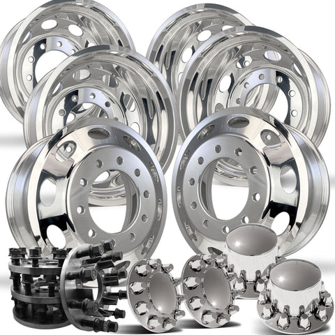 24" High Polished Both Sides Oval Style 1977-2000 Chevy 3500 DRW 10x285.75 6 Wheels With Chrome Caps And Adapter Kit