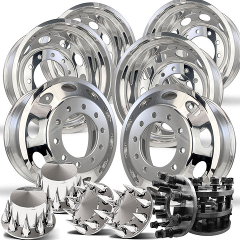 22" Polished Oval Style Aluminum Wheels w/ Adapter Kit and Chrome Caps (Ford F350 DRW 1998-2004)