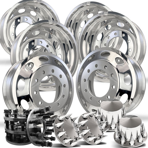 24" Polished Aluminum Oval Style Wheels w/ Adapter Kit and Chrome Caps (Ford F350 350 DRW 1998-2004)