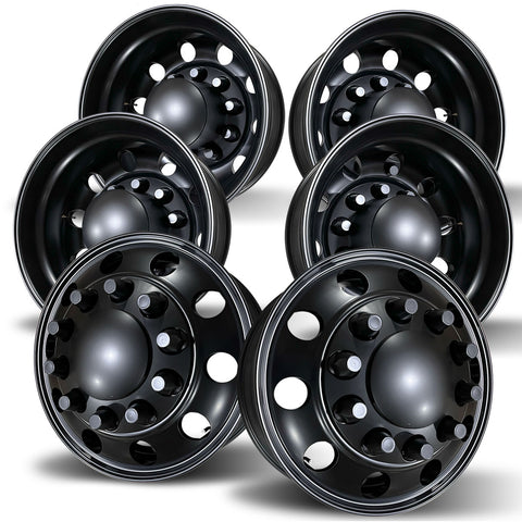 22.5 Black Aluminum Hub Pilot 6 Wheel Kit Lunar Style