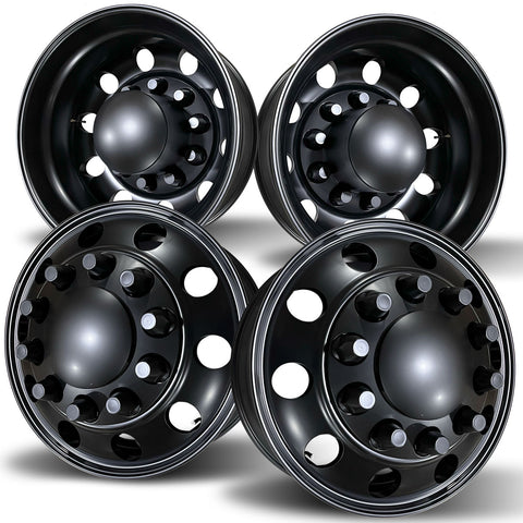 22.5 Black Aluminum Hub Pilot 4 Wheel Kit Lunar Style