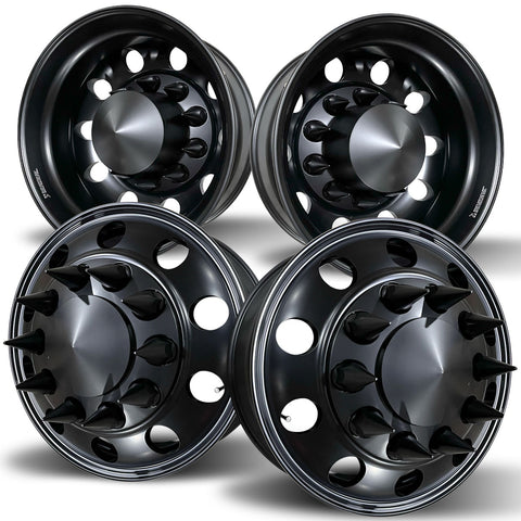 22.5 Black Aluminum Hub Pilot 4 Wheel Kit Lunar Style