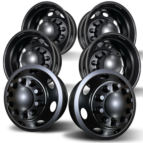 22.5 Black Aluminum Hub Pilot 6 Wheel Kit Saturn Style