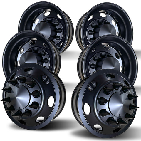 22.5 Black Aluminum Hub Pilot 6 Wheel Kit Saturn Style