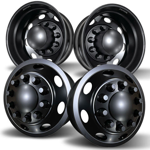 22.5 Black Aluminum Hub Pilot 4 Wheel Kit Saturn Style