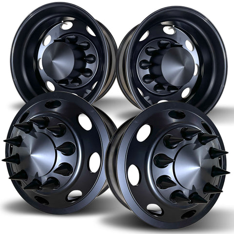 22.5 Black Aluminum Hub Pilot 4 Wheel Kit Saturn Style