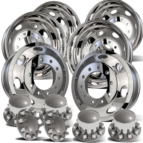 22.5 Polished Aluminum Northstar "Saturn" Tandem Axle Wheel Kit