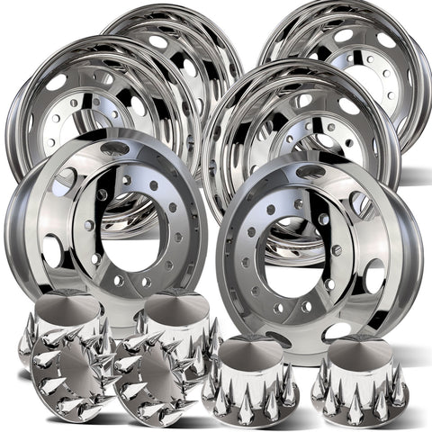 22.5 Polished Aluminum Northstar "Saturn" Tandem Axle Wheel Kit