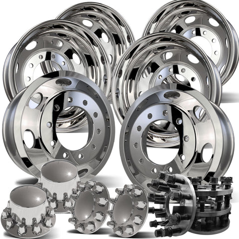 22.5 Northstar Oval Style Wheels w/ 8 to 10 Lug Adapter Kit (Chevy/GM 3500 DRW 1977-2000)