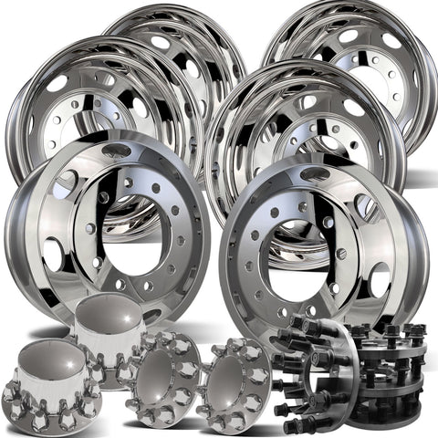 22.5 Northstar Oval Style WHEELS W/ 8 TO 10 LUG ADAPTER KIT (FORD F350 1984-1997)