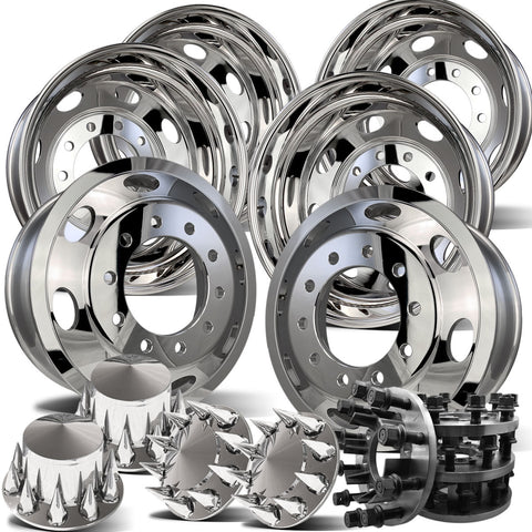 22.5 Northstar Oval Style Wheels w/ 8 to 10 Lug Adapter Kit (Ford F350 1998-2004)