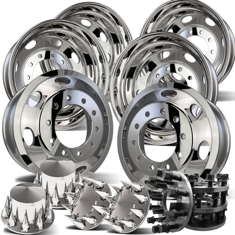 22.5 Northstar Oval Style WHEELS W/ 8 TO 10 LUG ADAPTER KIT (FORD F350 1984-1997)