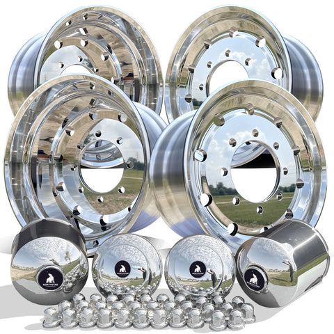 22.5x12.25 Northstar 8x275mm Hub Pilot Mirror Polish Both Sides 2.75" Offset (4 Wheel Kit)