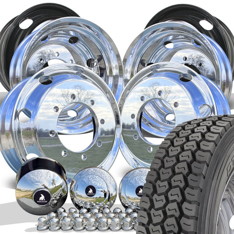 DynaTrac DT320 Off Road Mounted On 22.5x7.5 Northstar 8x275mm Hub Pilot Mirror Polished Both Sides Wheel Kit