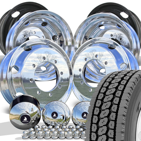 TOYO M647 Mixed Use Tread Mounted On 22.5 22.5x7.5 Northstar 8x275mm Hub Pilot Mirror Polished Both Sides Wheel Kit