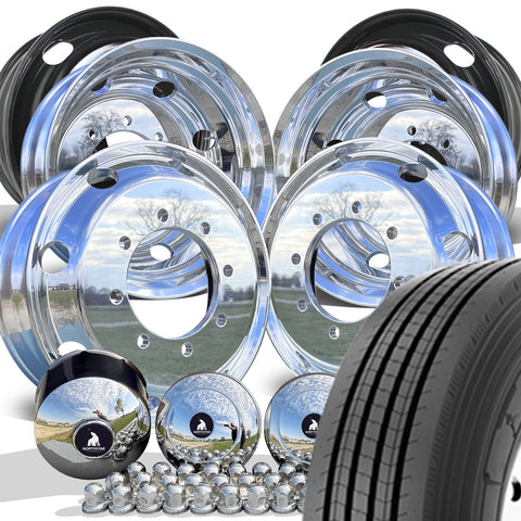 Ironman I-19A Highway Tread Mounted on 22.5x7.5 Northstar 8x275mm Mirror Polished Both Sides Wheel Kit (33mm)