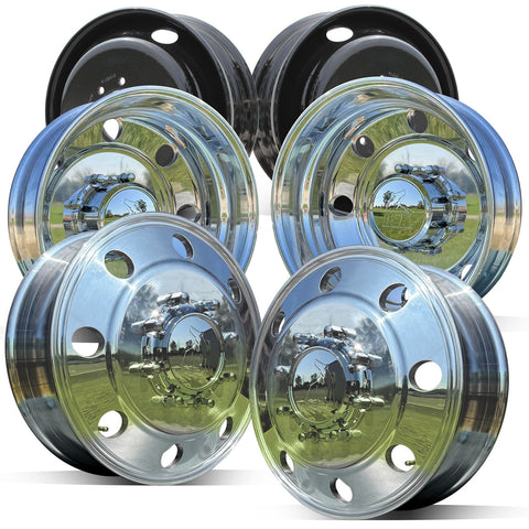 19.5x6 Northstar Mirror Polished Both Sides 1969-1993 Dodge D350 DRW 8x6.5" 6 Wheel Direct Bolt Kit