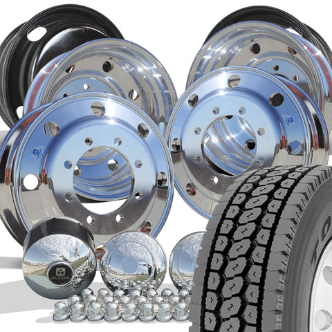 TOYO M647 MIXED USE TREAD MOUNTED ON 22.5 Alcoa Aluminum Polished Chevy 4500/5500 Wheel Kit (8x275)