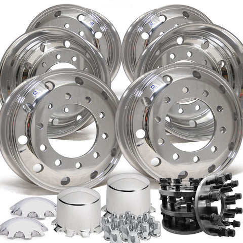 19.5 Alcoa High Polished Both Sides 1993-Earlier Dodge Ram 3500 DRW 10x285.75mm 6 Wheel Kit With 8 to 10 Lug Adapter Kit