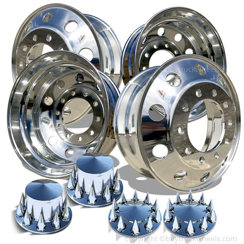 22.5 Accuride High Truck Wheels Chrome Spiked Lug & Hub Covers