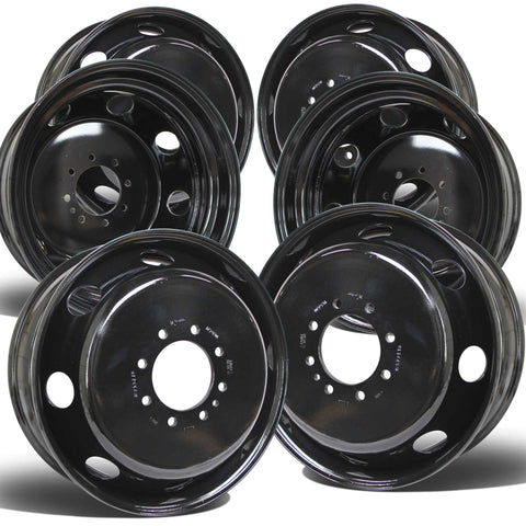 19.5x6.00 8x6.5" Black Steel (Dodge Ram 3500 1994-2018) Set of 6