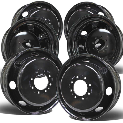 19.5x6.00 Set of 6 8x200mm Black Steel Ford F350 DRW (2005-Present)