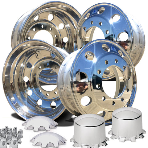 Alcoa's Mirror Polish on 22.5" x 8.25" 4 Wheel Kit with Multi Piece Hub Cover Option