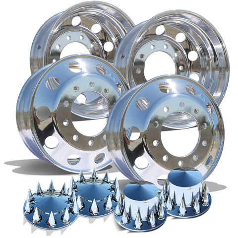 22.5 Alcoa Dura Bright EVO Truck Wheels Chrome Spiked Lug & Hub Covers