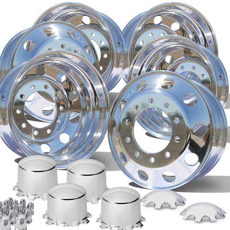 22.5 Alcoa Dura Bright EVO Truck Wheels Chrome 076188 & 077188 Hub Covers