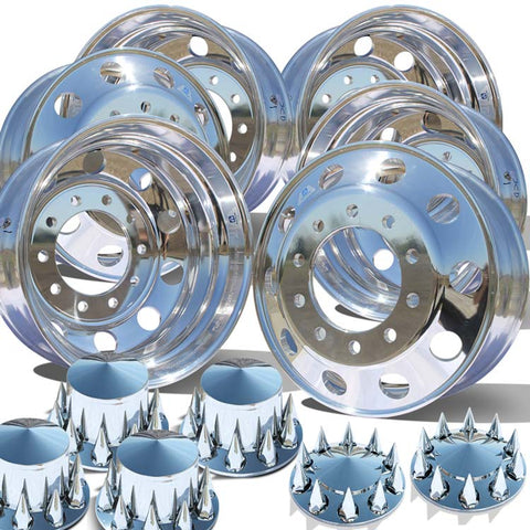 22.5 Alcoa Dura Bright EVO Truck Wheels Chrome Spiked Lug & Hub Covers