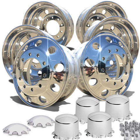 Alcoa's Mirror Polish on 22.5" x 8.25" 6 Wheel Kit with Multi Piece Hub Cover Option