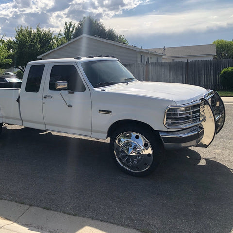 24" Polished Aluminum Wheels w/ Adapter Kit and Chrome Caps (Ford F350 350 DRW 1984-1997)