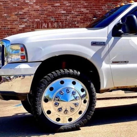 24" Polished Aluminum Wheels w/ Adapter Kit and Chrome Caps (Ford F350 DRW 1998-2004)