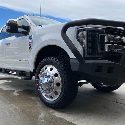 22" Mirror Polished Aluminum Wheels w/ Adapter Kit and Chrome Caps (Ford F350 DRW 2005-Present)