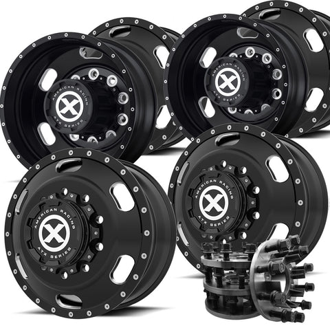 1-Ton Dually 8 to 10 lug Adapter w/ 22.5 Black Indy Wheels